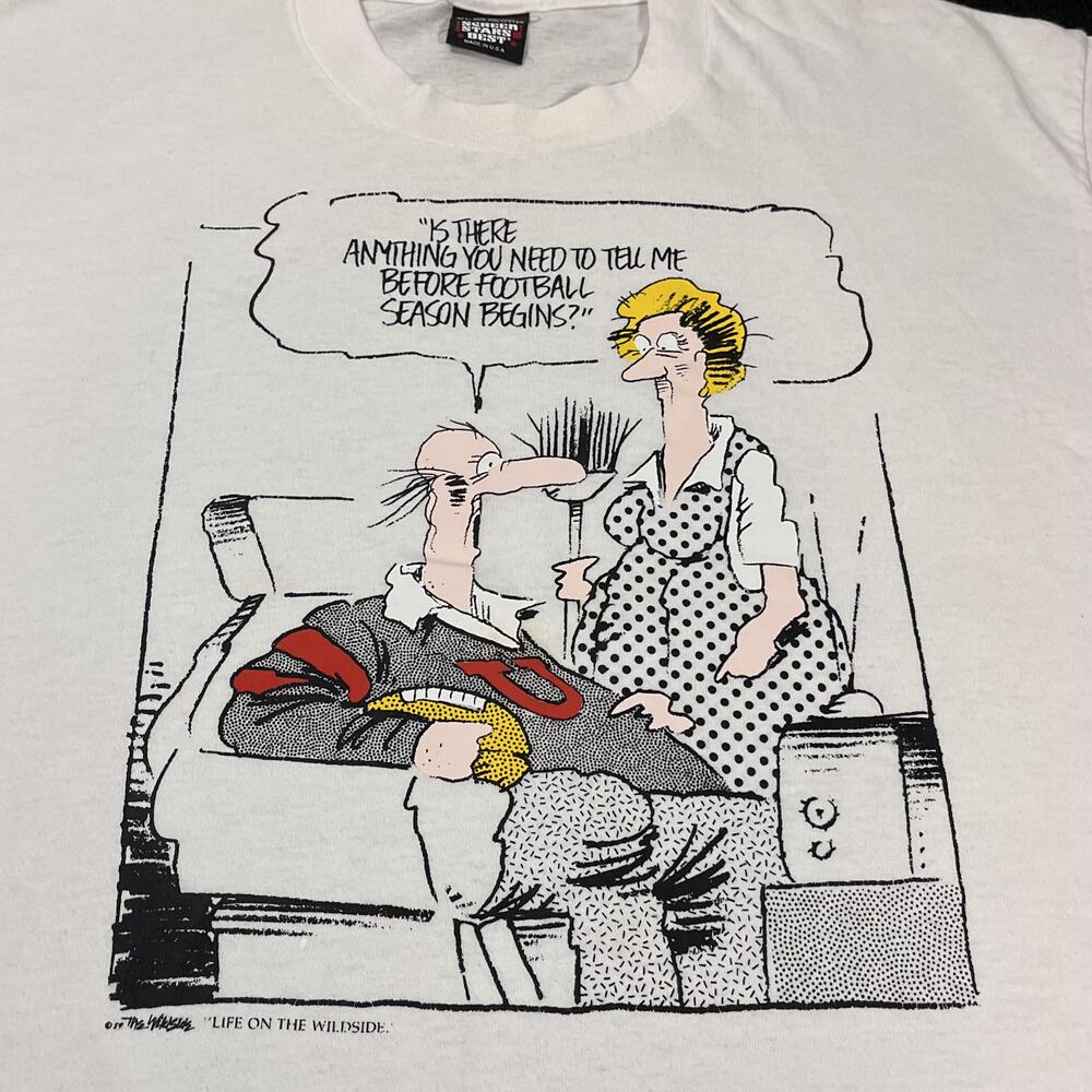 Vintage Life On The Wildside Shirt Mens L White Cartoon Football Comic 90s USA